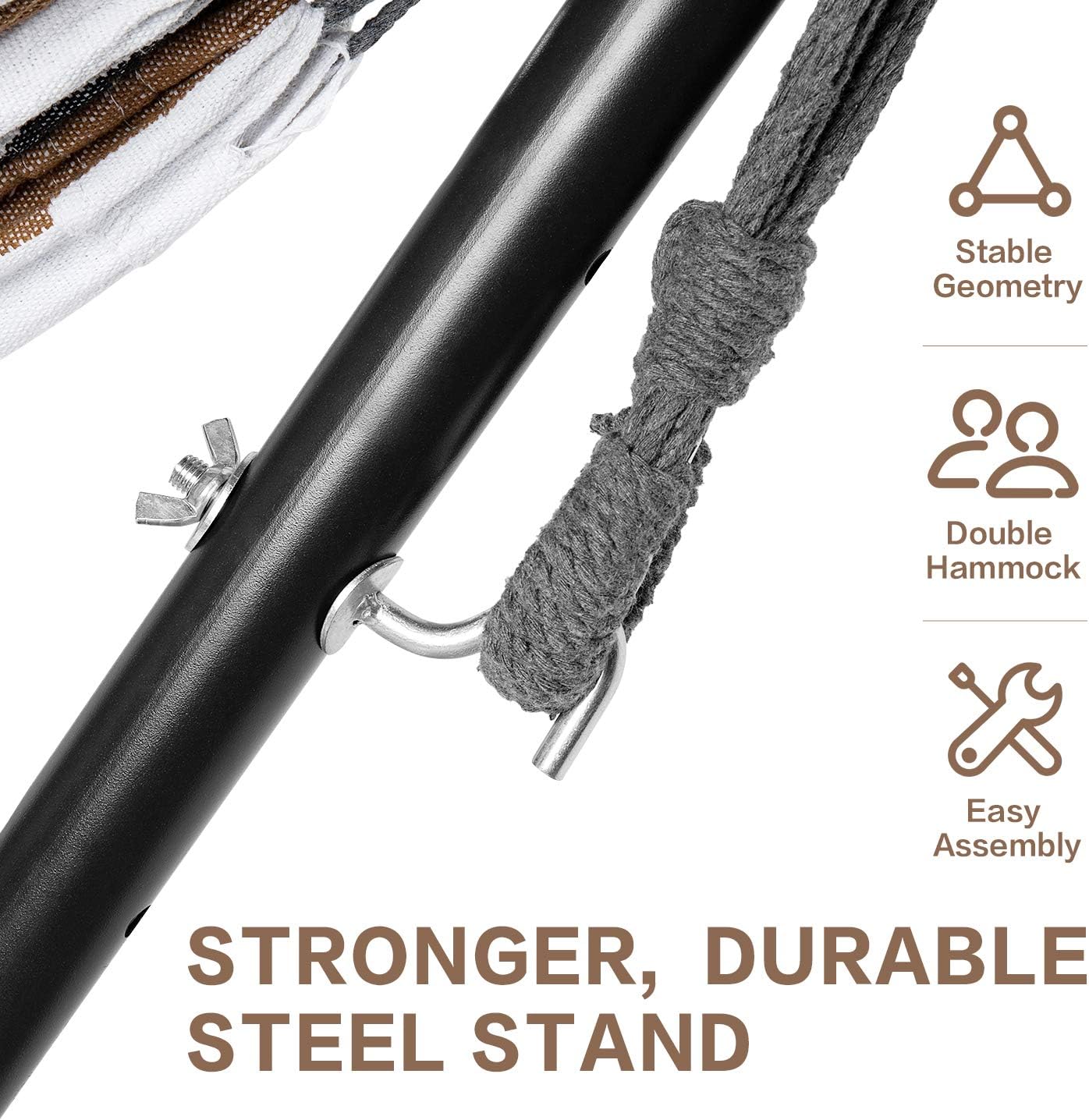 PNAEUT Double Hammock with Space Saving Steel Stand 2 Person Heavy Duty Outside Garden Yard Outdoor 450lb Capacity 2 People Standing Hammocks and Portable Carrying Bag (Coffee) : Kitchen & Dining