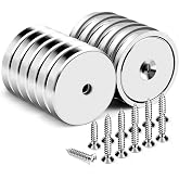 DIYMAG Magnets with Countersunk Hole,1.26 Inch 110LBS 12 Pack | Heavy Duty Magnet Rare Earth Neodymium Strong Round Base Cup and Stainless Screws for Refrigerator,Office,Craft