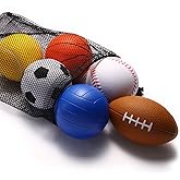 Urspasol Mini Sports Balls Set of 6 Foam Balls for Kids 3.5 inch Soft Ball for Toddlers 1-3 with Bag Includes Soccer, Basketball, Football, Baseball,Tennis and Volleyballs- Throwing Toys for Babies
