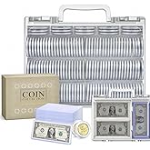 FULLCASE Coins Collector Case Holder Coin Capsules 46mm with 6 Sizes Foam Gasket (141 Pcs), Hard Paper Currency Sleeves (20 P