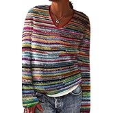 XNC Women's Casual Colorful Retro Knitted Fair Isle Print Sweater 2025 Trendy Fall Winter Oversized Lightweight Pullover Tops