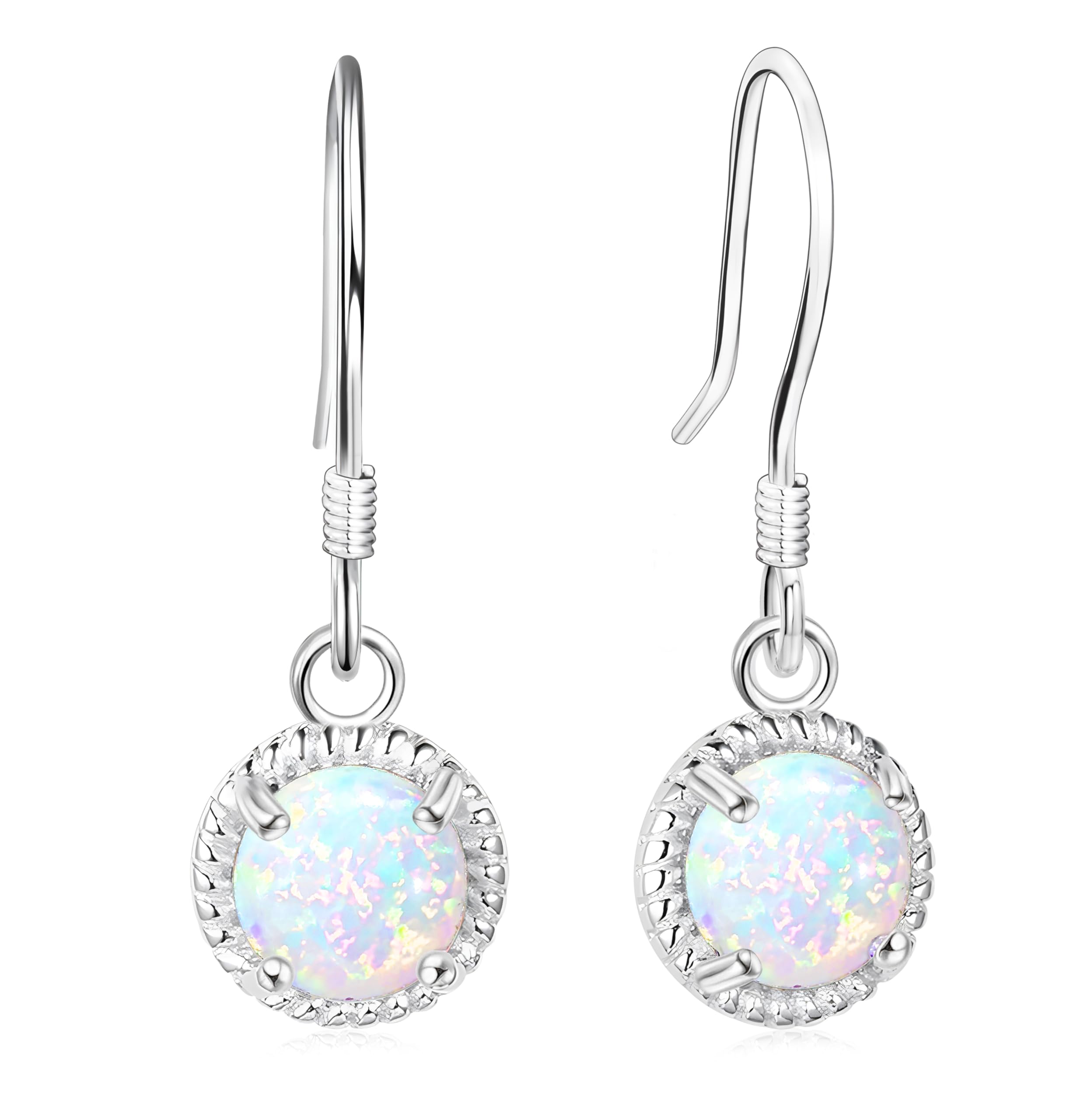 KristLand Moonlight Collection 925 Silver Drop Earrings Prong Created White Opal Hook Earrings 9MM Pendant for Women Girlfriend Wife Daughter Gift Box White Opal