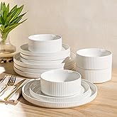 TheTerra Ceramic Dinnerware Sets for 4, 12 Pieces Porcelain Lightweight Plates and Bowls Sets, Scratch Resistant Dish Set, Oven & Microwave & Dishwasher Safe, Bright White