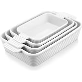 MALACASA Casserole Dishes for Oven, Porcelain Baking Dish Set of 4 | Rectangular Lasagna Pans with Handles, Deep Bakeware, White (15''/13''/11.6''/9.6''), Oven Safe, Microwave Safe, Series BAKE