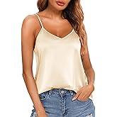 VIDUSSA Womens Silk Satin Tank Tops V Neck Casual Cami Sleeveless Camisole Blouses Summer Basic Tank Shirt