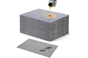 Hanlintk Oil Absorbent Pads,100 Pack 13"x10" Single Weight Dimpled Pad for Soaks Oil, Grease, Coolant and Water-Based Fluids 