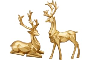 LULU DEER Christmas Decorative Gift 2PCS Deer Sculpture 3D Geometric Deer Ornaments Used to Set Off The Festive Atmosphere Fireplace Dining Table Living Room Decoration (3D Geometry Gold)