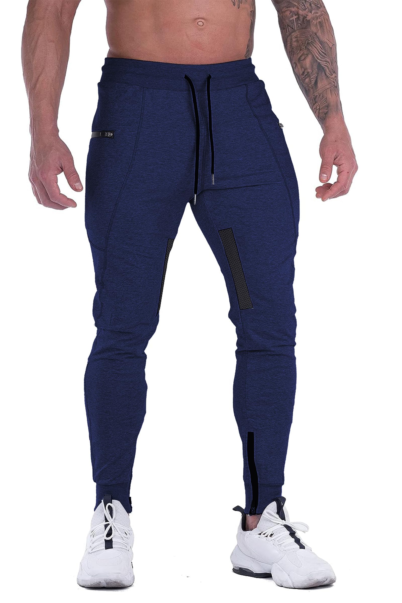 Photo 1 of *MINOR DAMAGE - USED*
FIRSTGYM Mens Joggers Sweatpants Slim Fit Workout Training Thigh Mesh Gym Jogger Pants with Zipper Pockets Navy, Large