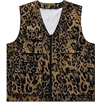 BEAUDRM Men's Leopard Print Sweater Vest V Neck Button Down