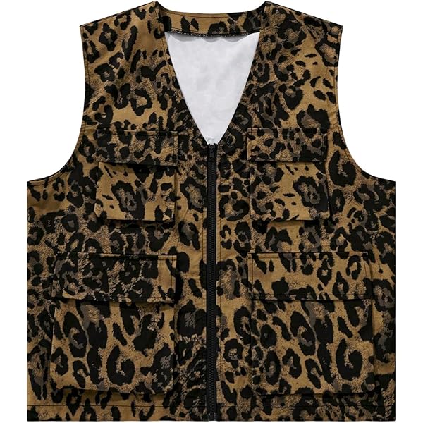 トップス 60's~70's/leopard vest Hesaco Leopard Print Top Womens Leopard Vest Casual Button