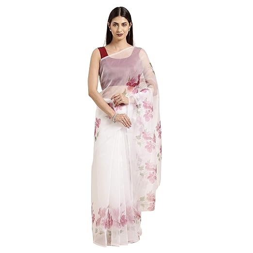 Womanista Crepe with Blouse Piece Saree (TI1315_White_One Size)