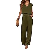 ANRABESS 2 Piece Sets for Women Lounge Outfits Summer V Neck Cap Sleeve Top Wide Leg Pants Vacation Beach Travel Set
