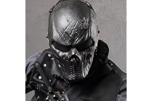 YJHWLF Ghost Mask,Mask Skeleton with Metal Mesh Eye Protection ， Rave Adult Entire Latex Helmet, Halloween Masquerade