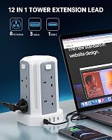 Sameriver Tower Extension Lead 3M 8 AC Outlets 4 USB Ports Surge Pro 13A view 3