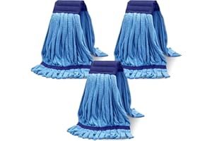 BEILAN Heavy Duty Commercial Mop Head Replacement for Rubbermaid: 3 Packs Microfiber Tube Lint Free Industrial Heavy Duty Mop Head for Floor Cleaning - Super Absorbent & Bleach-Safe (Blue)