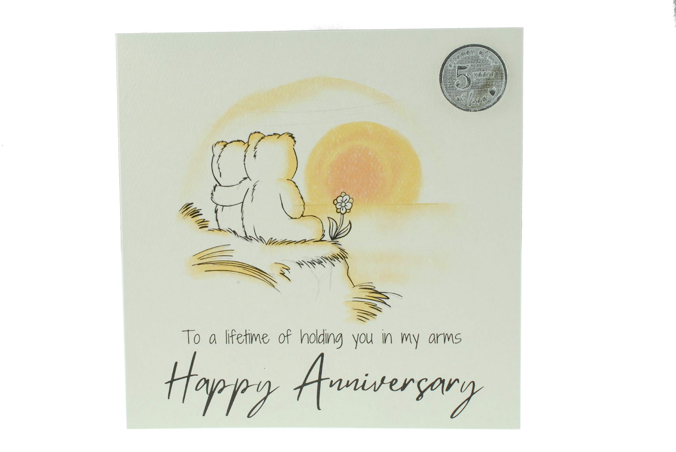 Cute 5 Year Anniversary Card, Sunset Bears – Free Metal 5th Anniversary Love Token Gift (gc-annisunset05)