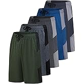 Real Essentials Men’s 5 Pack: 9" Dry-Fit Shorts – Athletic Gym, Workout, Basketball, Running, Casual Lounge Active Pockets