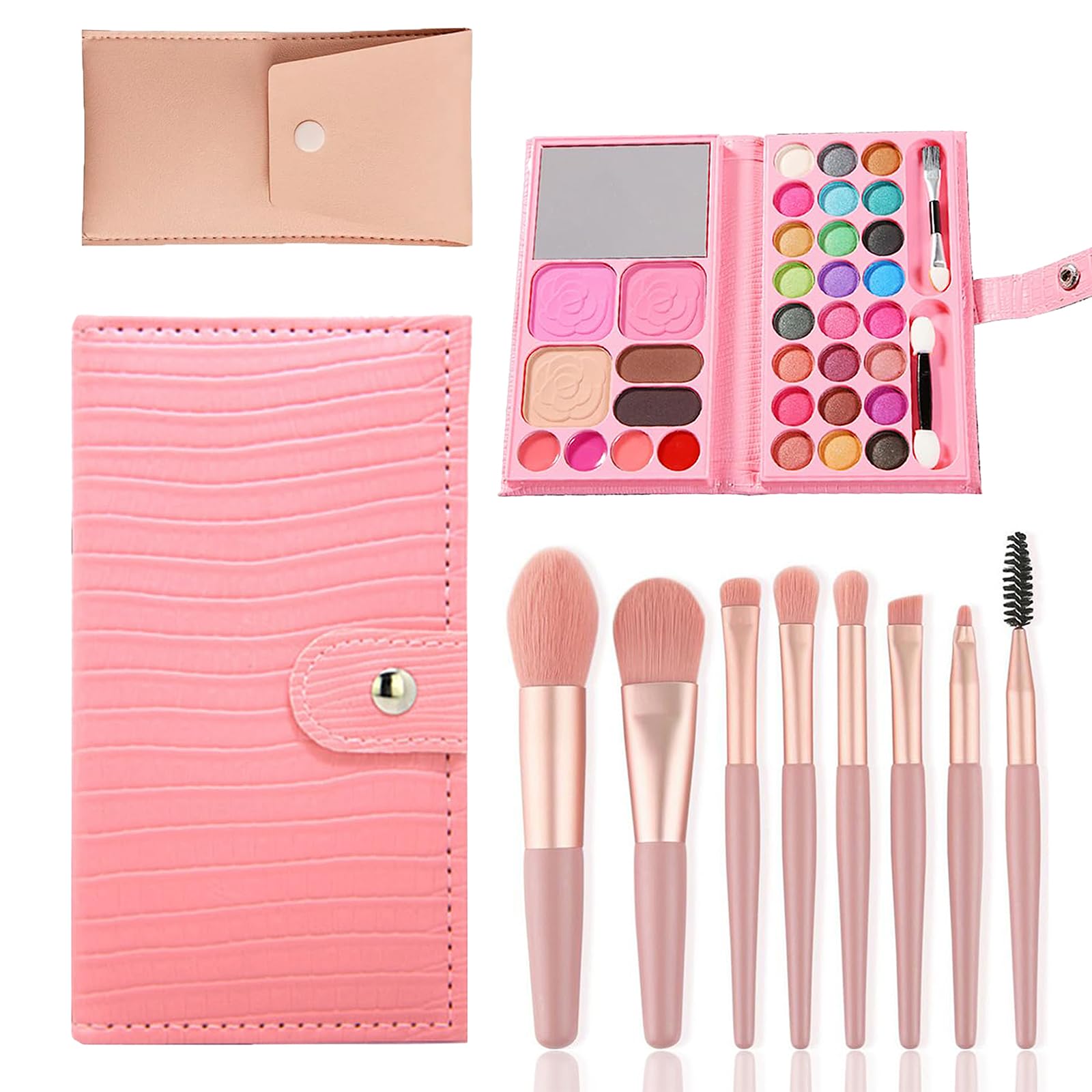 Makeup Sets for Girls, 10 Pieces Children's Makeup Toy, Non-Toxic Children's Cosmetics with 8 Washable Brushes, Storage Bag, Stage Performance, Halloween, Birthday Party, Beauty Set Gift for Ages 5-16