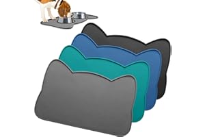 IYYI Cat Food Mat, Silicone Pet Food Mat for Floor, Waterproof Non Slip Pet Feeding Mat, Raised Edge Cat Bowl Mat to Stop Food Spills and Water Messes (Gray+M)