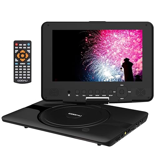 COOAU 12.5" Portable DVD Player with 360° Swivel Screen, 5 Hours Built