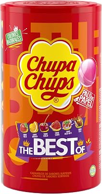 Caramelos con palo de sabores surtidos: Nata/Fresa, Cola, Sandía, Cereza, Naranja, 12 g (Paquete de 100)