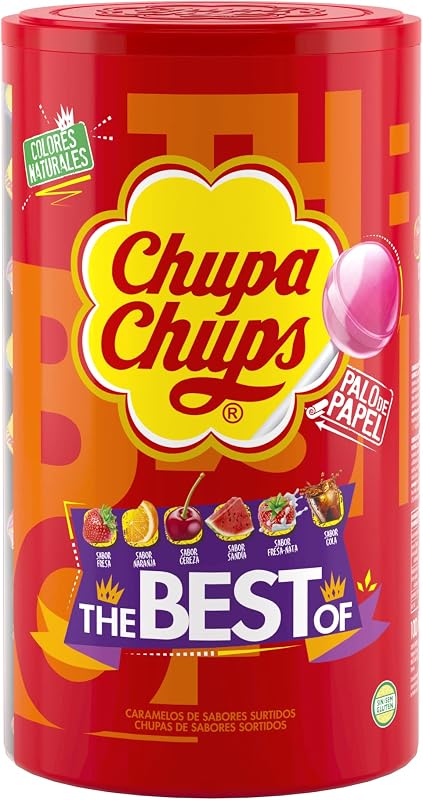 Caramelos con palo de sabores surtidos: Nata/Fresa, Cola, Sandía, Cereza, Naranja, 12 g (Paquete de 100)