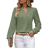 ZOOMOON Work Blouses for Women Long Sleeve V Neck Tunic Tops for Women Loose Fit Dressy Womens Blouses Fashion Green L