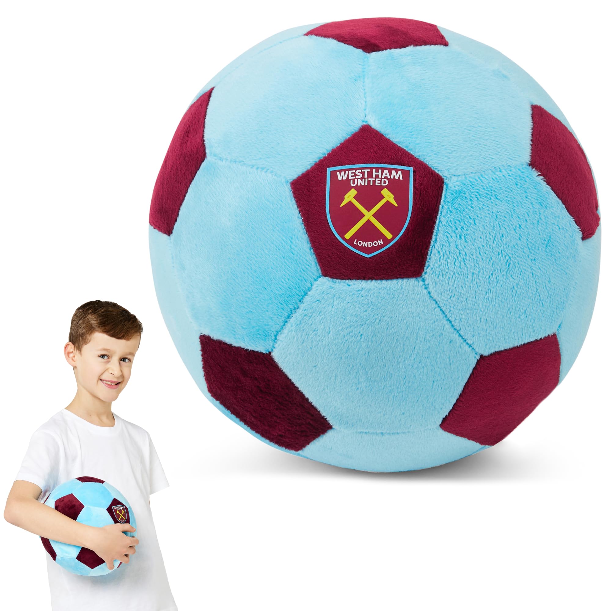 West Ham FC Officially Licensed Plush Football - 22 cm Soft Toy Pillow - Fluffy Stuffed Football Ideal for Kids and Adults - Perfect Sports Gift for Hammers