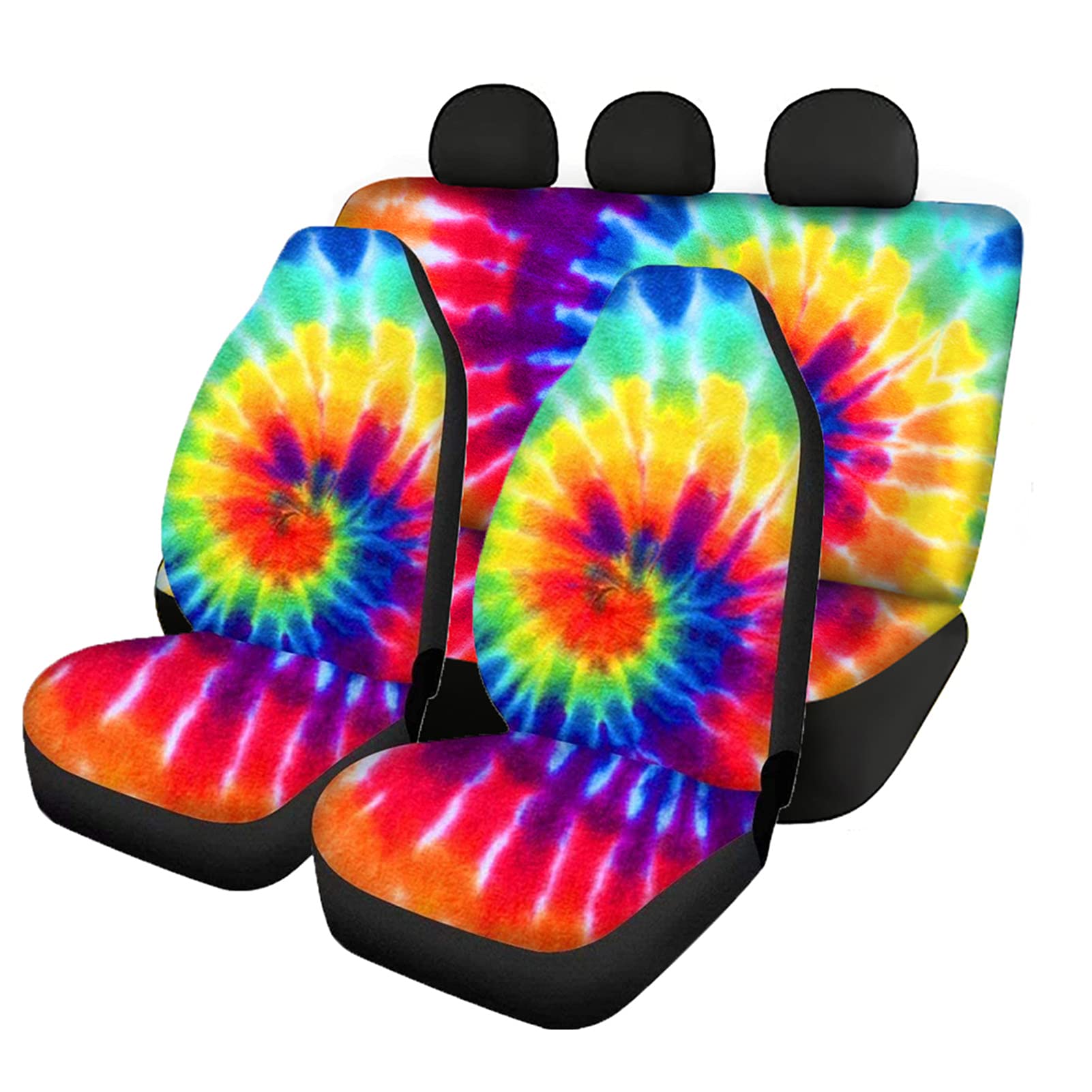 HUGS IDEA Car Seat Covers Front And Back Full Set, Cool Tie-dye Rainbow Colorful Fashion Art Style Universal Fit for Vehicle Sedan and, Car Interior Protector