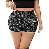 MakeMeChic Women's Plus Size Sparkly Glitter Micro Shorts Ruched High Waisted Party Hot Pants