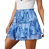 Aoudery Flowy Shorts for Women Casual Boho Floral Skorts Ruffle Mini Skirts Running Tennis Butterfly Chiffon Shorts