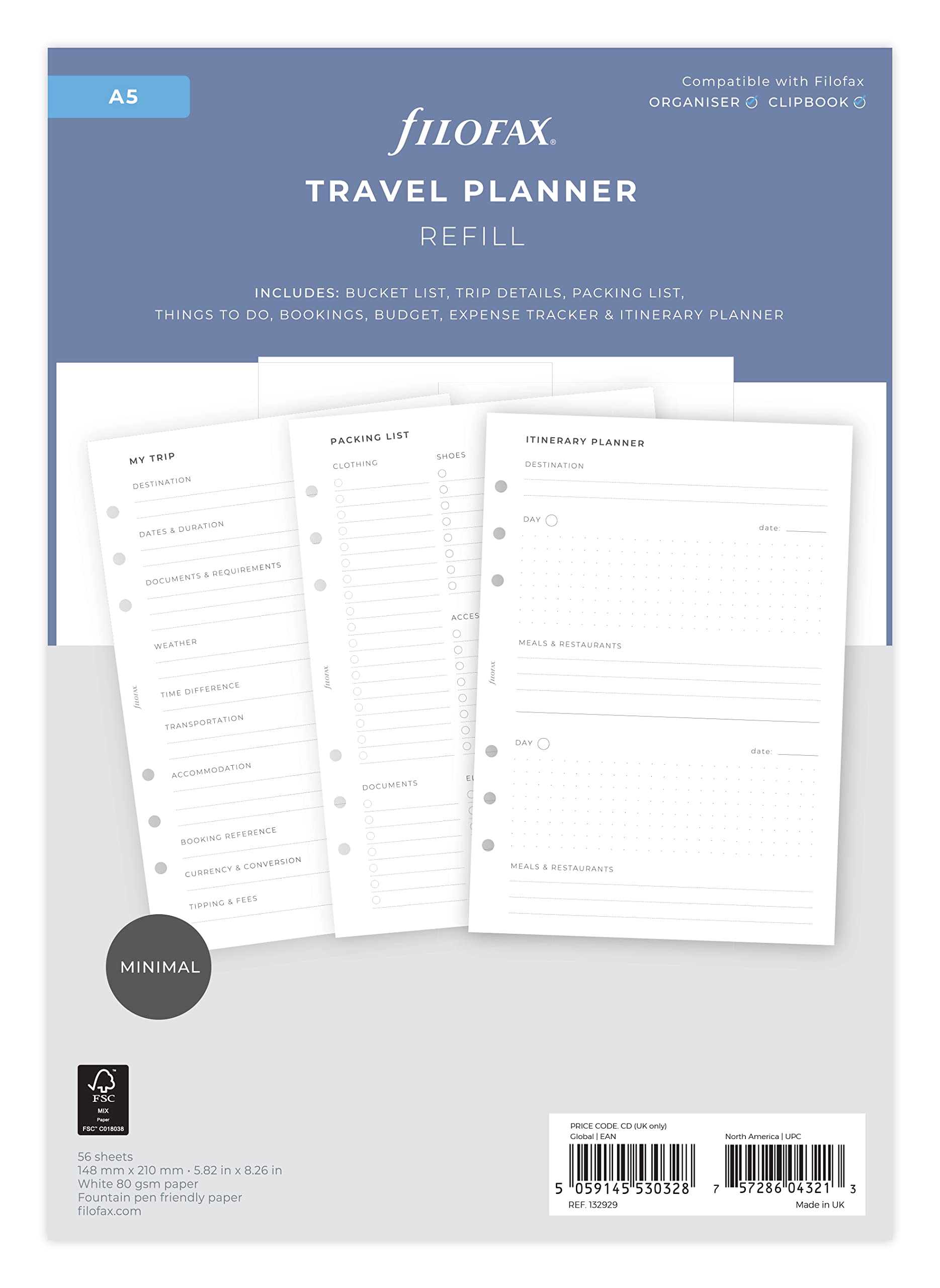 Filofax A5 size Travel Planner,White