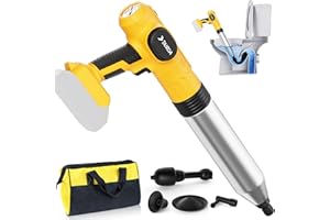 TAIRDA Electric Toilet Plunger Compatible for Dewalt 20v Battery(NO Battery), Cordless Toilet Plunger with Auto-Pressurized, NO Splashes & 3 Heads, Drain Unclogger Tool For Bathroom Shower Floor(Bare Tool)