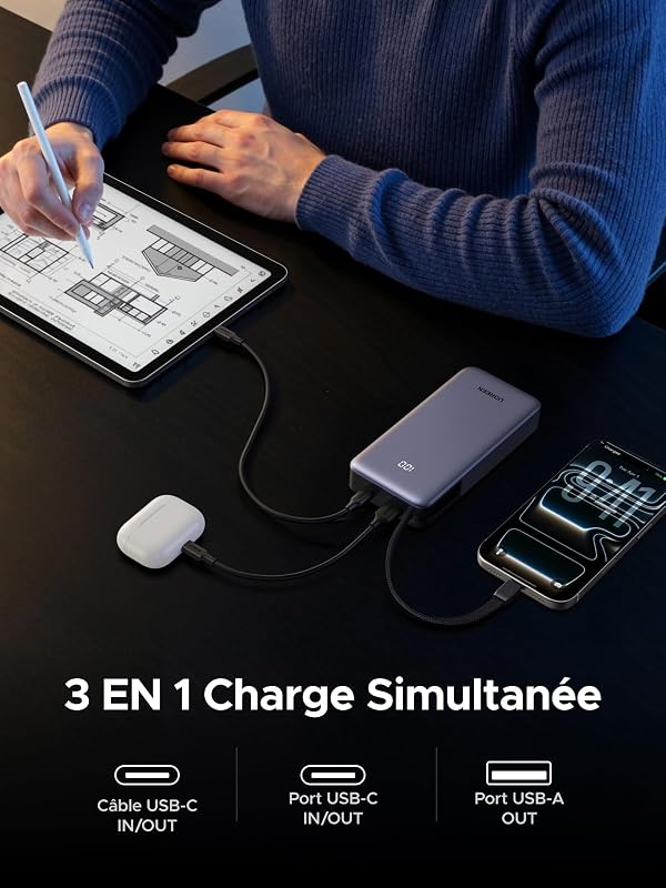 Nexode 55W Batterie Externe 20000mAh Power Bank Charge Rapide PD 45W