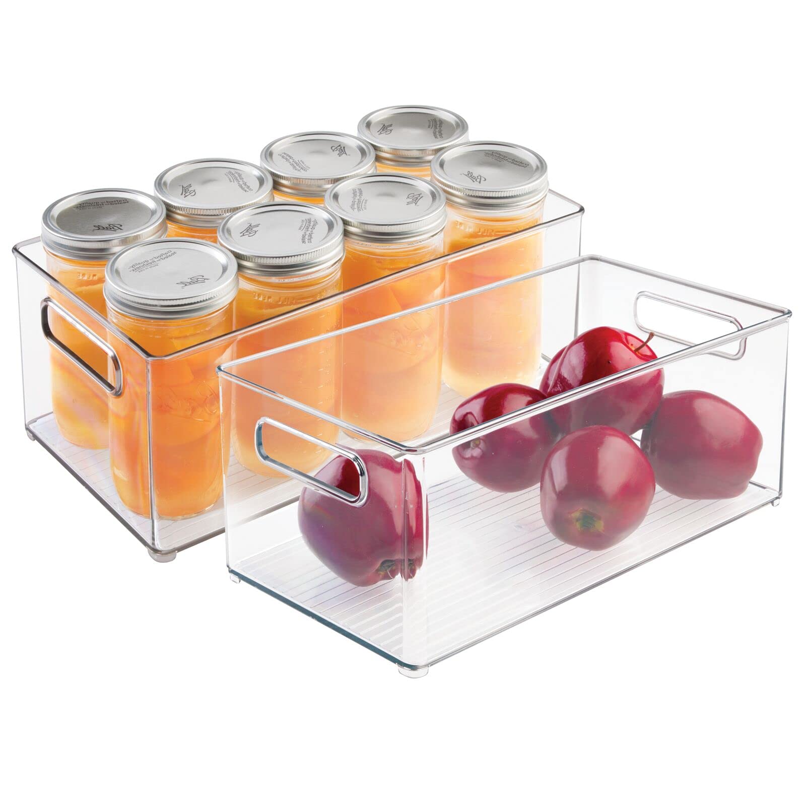 mDesign Clear Freezer Drawers - Fridge Drawers with Handles - for Ice Cream, Beverages or Vegetables - Kitchen Organisers for Fridge, Pantry or Cabinets - Pack of 2 - Clear