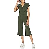 Amazon Essentials Women's Short-Sleeve Surplice Cropped Wide-Leg Jumpsuit with Elastic Waist