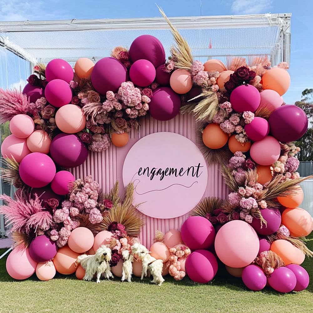 Photo 1 of Hot Pink Balloon Arch Kit DOUBLE STUFFED Pink Peach Balloon Garland Latex Different Sizes Magenta Balloons Set for Tropical Birthday Girls Baby Bridal Shower Princess Mothers Day Boho Party Decoration
