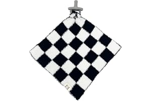 LEAPS + LEGENDS Checkered Baby Lovey Pacifier/Teether Holder 10"x10" - DreamSoft Plush Fluffy Cuddly Soothie Reversible Mini Comfort Blanket - Cute Newborn Gift Essential for Babies Boys and Girls (Black/White)