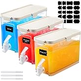 Mumufy 3 Set Plastic Drink Dispensers for Parties Beverage Dispenser for Fridge with Spigot Iced Juice Lemonade Container with Labels and Pens Summer Party Supplies(1 Gallon,White)