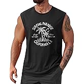VOGSTART Mens Beach Summer Tank Tops Palm Tree Graphic Vacation Muscle Sleeveless Shirts (S-3XL)