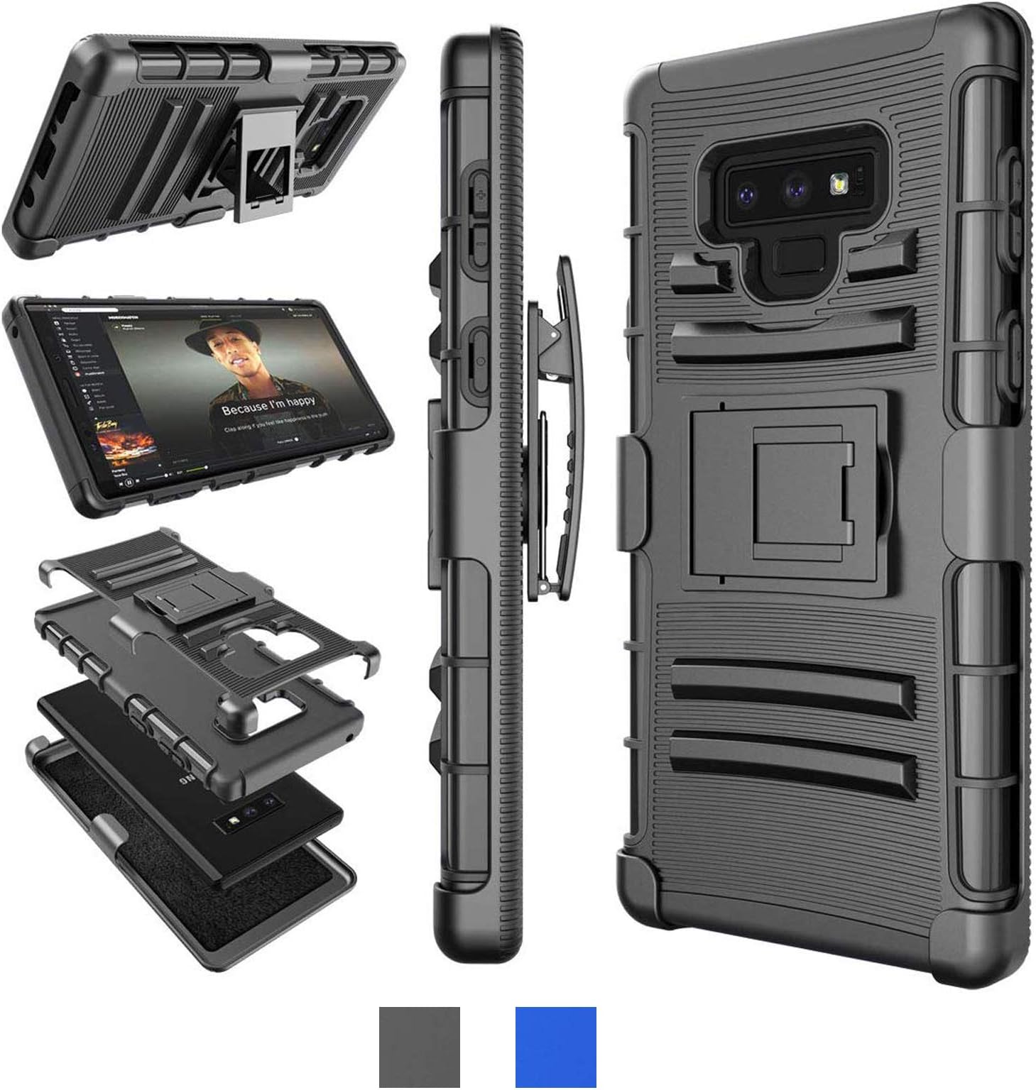 Eutekcoo Galaxy Note 9 Case, [Hoplite] Shock Absorbing [Black] Holster Belt Locking Swivel Clip Defender Heavy Duty Full Body Kickstand Carrying Armor Cases Cover For Samsung Galaxy Note 9/SM-N960