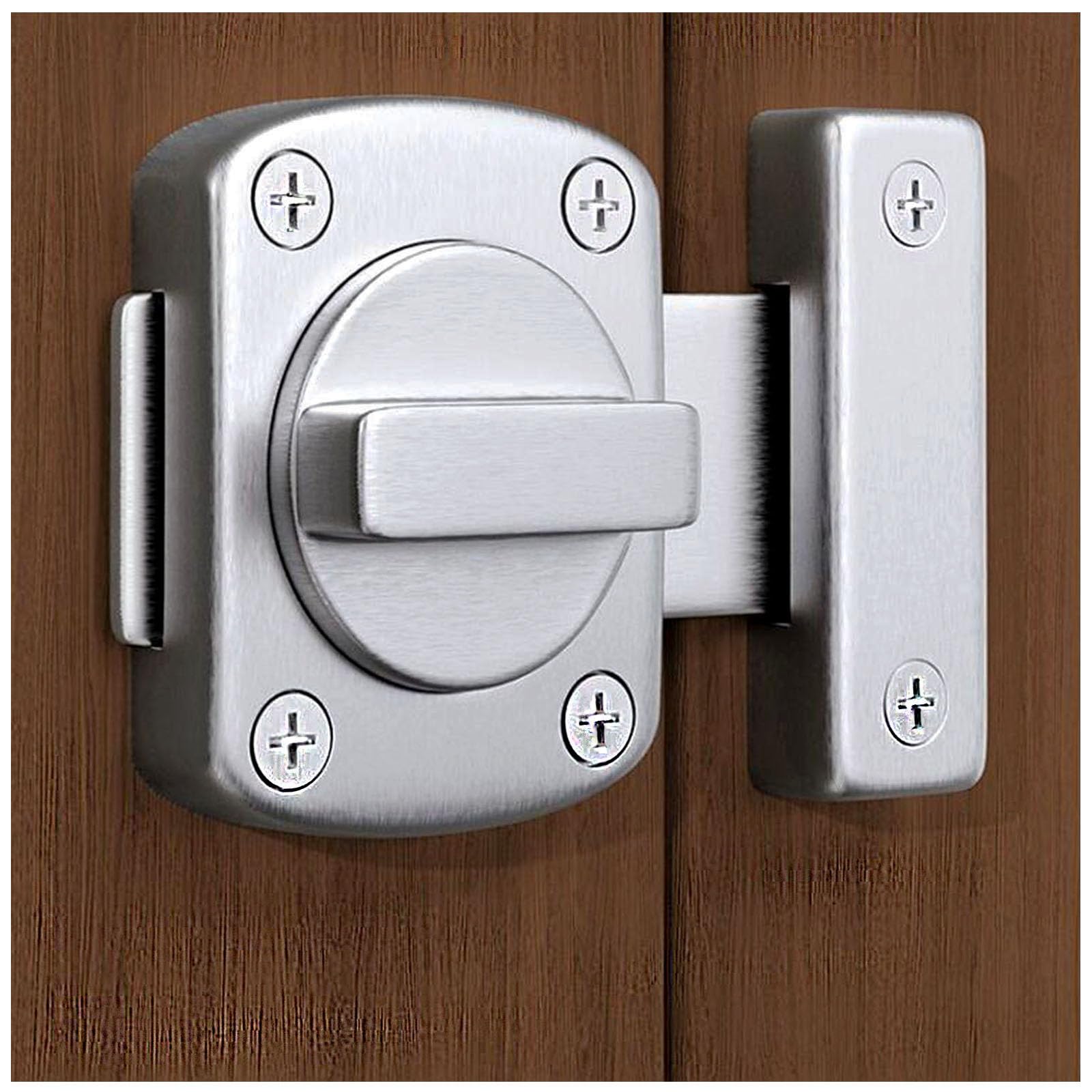 KAFENDA Inward-Opening Door Latch Bedroom Door Lock Security Door Lock Safety Push-to-Open Surface-Mounted Bathroom Door Bolt Suitable for All Types of Swing Doors (Brushed Silver)