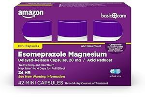 Amazon Basic Care Esomeprazole Magnesium Delayed-Release Mini Capsules, 20 mg, Acid Reducer, 24 Hour Heartburn Medicine, 42 C
