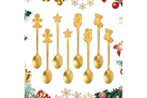 Christmas Coffee Spoons, 8 Pieces Gold Stainless Steel Dessert Drink Spoons Christmas Mixing Spoons Xmas Kitchen Tableware St