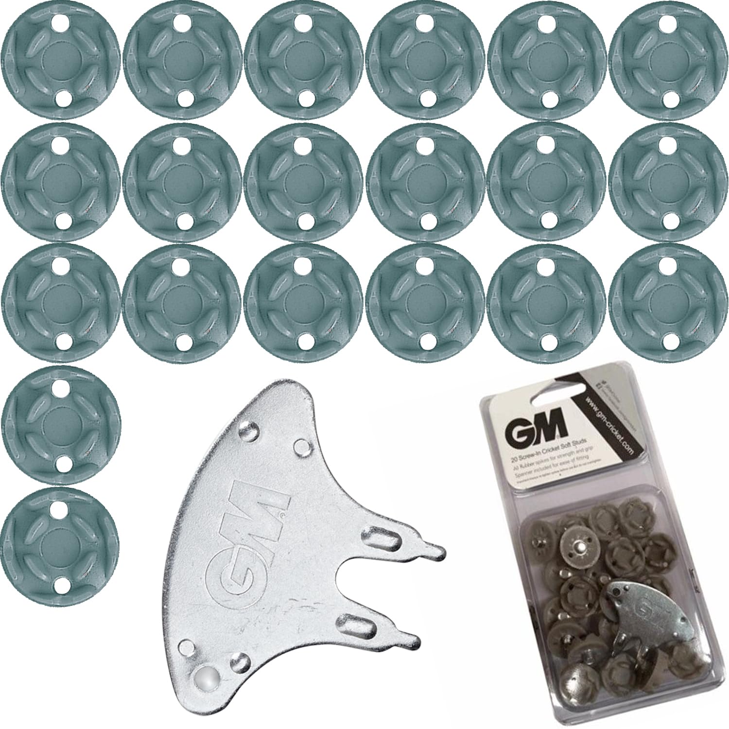 Gunn and Moore GM | Cricket Shoe Soft Studs | 20 Plastic Durastuds with Spanner
