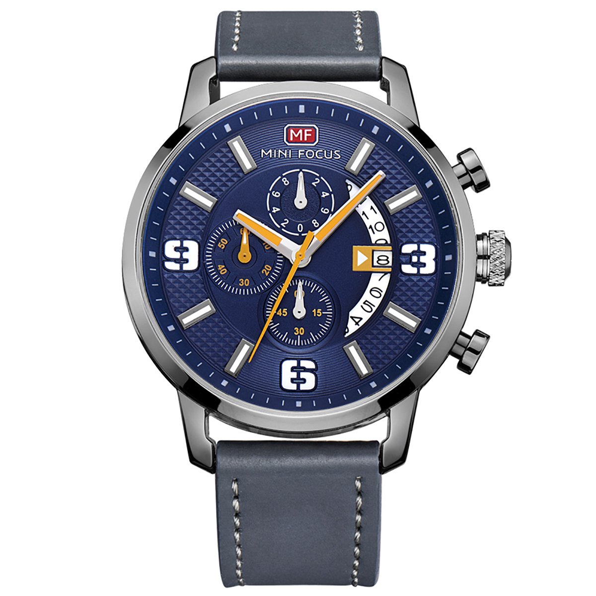 Modiwen Herren-Armbanduhr, Lederarmband, Quarz-Uhrwerk, wasserdicht, Business-Chronograph, analoge Funktion blau