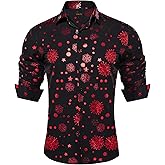 DiBanGu Christmas Dress Shirt for Men Xmas Holiday Party Shirts Long Sleeve Fun Snowflake Casual Button Down Shirt S-3XL