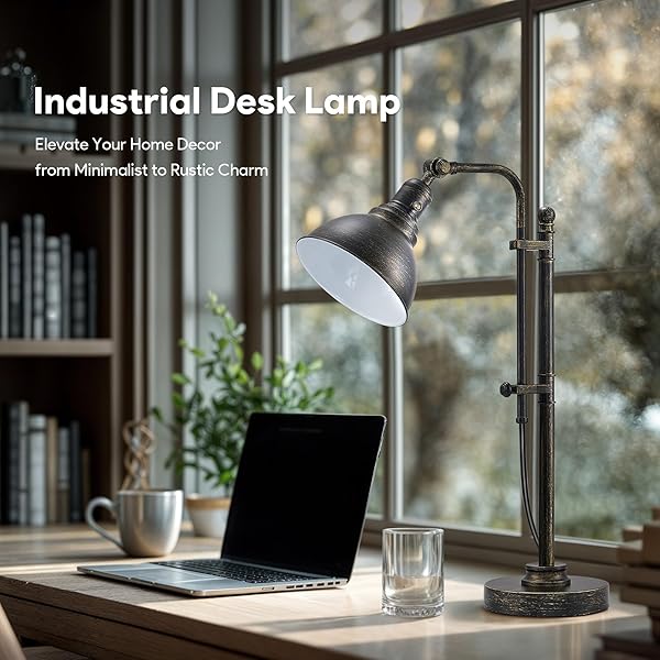 VONLUCE RUSTIC DESK LAMP BRONZE ADJUSTABLE, INDUSTRIAL STYLE METAL TASK LAMPS 25″-29″, VINTAGE WORK LIGHT, FARMHOUSE READING LAMP IN AGED BRONZE FINISH, ETL CERTIFICATE