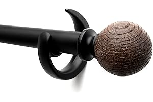 ZTLAB 16-88" Adjustable Wood Grain Curtain Rod with Round Finials, Heavy Duty Extendable Drapery Rod, Complete Window Treatment Set for Living Room Bedroom