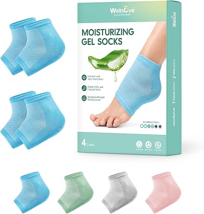 Welnove Moisturizing Heel Socks 2 Pairs Aloe Gel Lining Foot Care